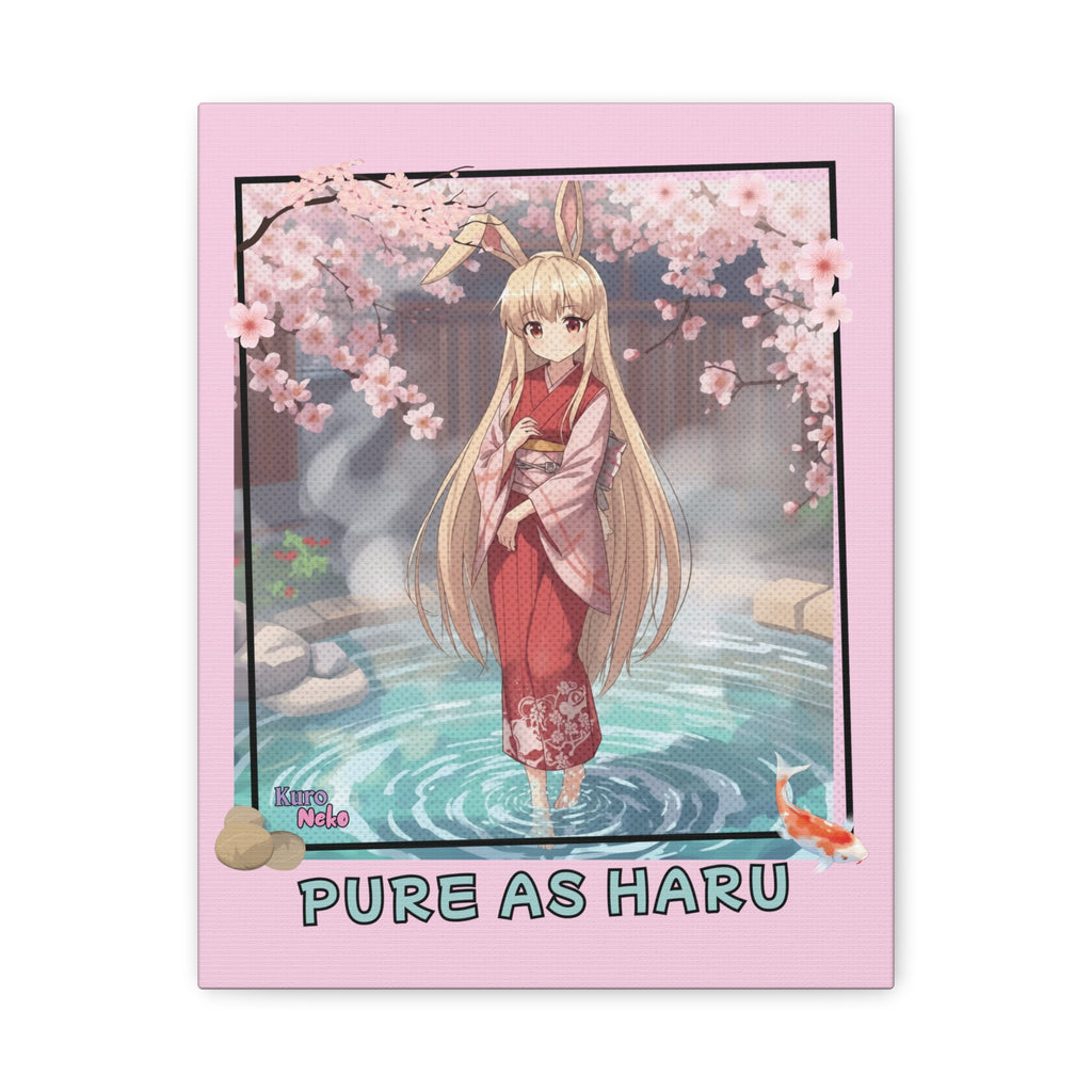Toile Mate Anime HARU avec une adolescente lapine dans un onsen entouré de fleurs de sakura.