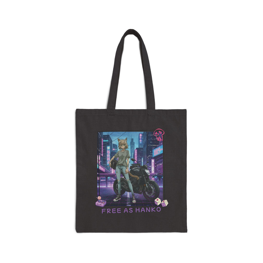 Tote bag Anime HANKO liberté cyberpunk - Tote bag Anime HANKO liberté cyberpunk en toile robuste 400 g/m² avec motif animé et moto dans une ville cyberpunk