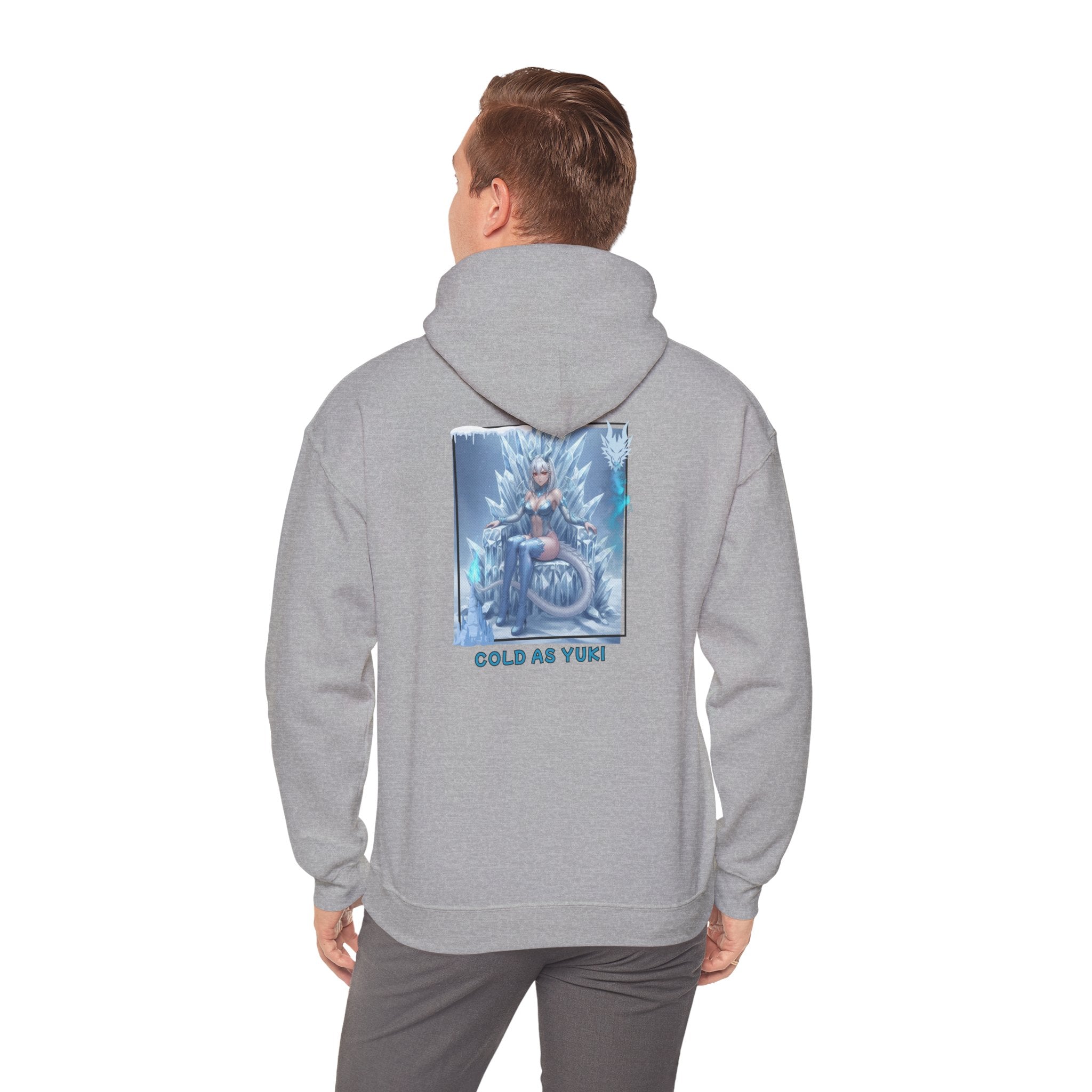Hoodie gris clair avec impression anime Waifu YUKI Dragon Girl Reine de Glace sur trône de glace Christmas Gift Hivernal