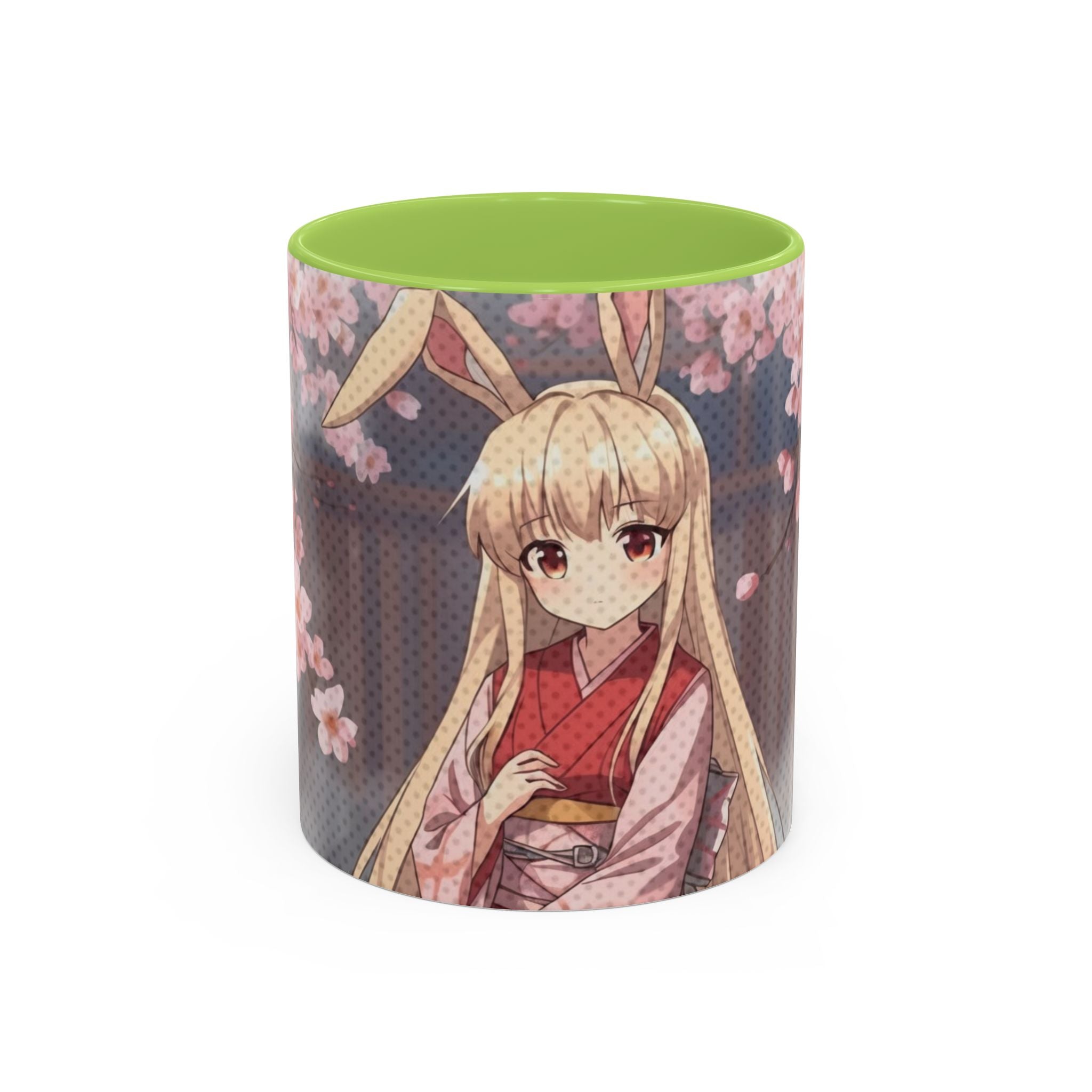 Mug Anime HARU - Lapine kemonomimi en kimono rouge avec Sakura, Onsen serein, design kawaii
