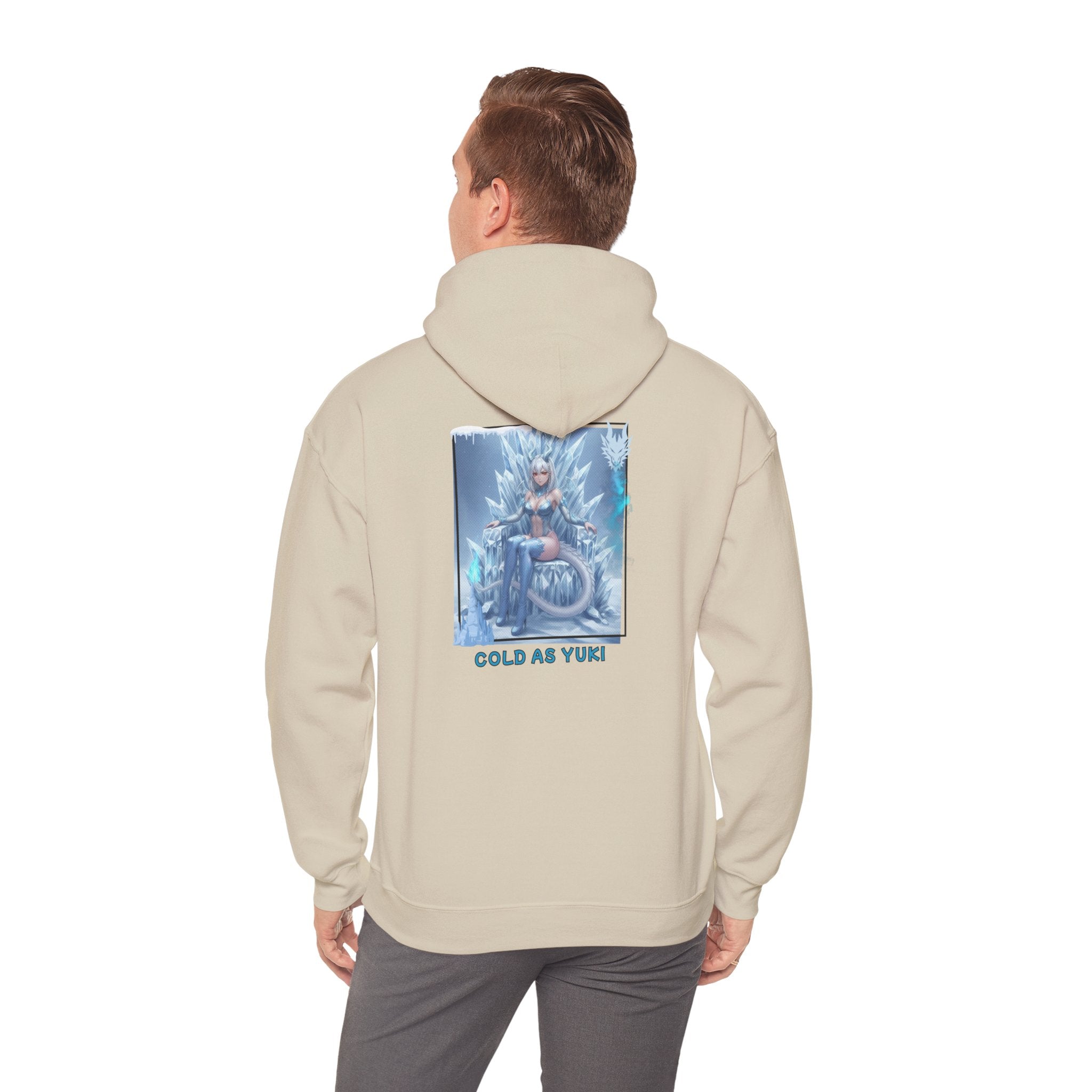 Hoodie blanc cassé avec impression anime Waifu YUKI Dragon Girl Reine de Glace sur trône de glace Christmas Gift Hivernal