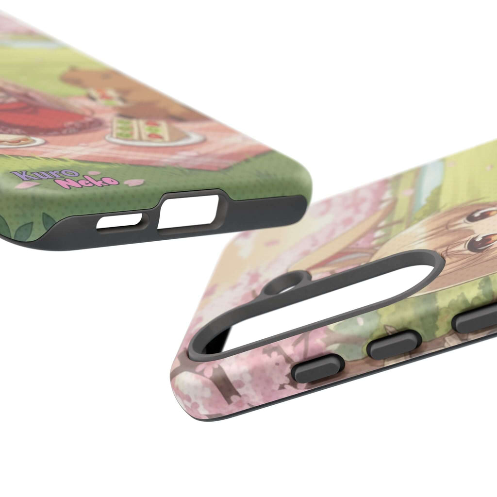 Coque de Téléphone Anime HARU Muse Chibi Pique-nique avec design de kemonomimi et détails printaniers, Kuro Neko Shop.