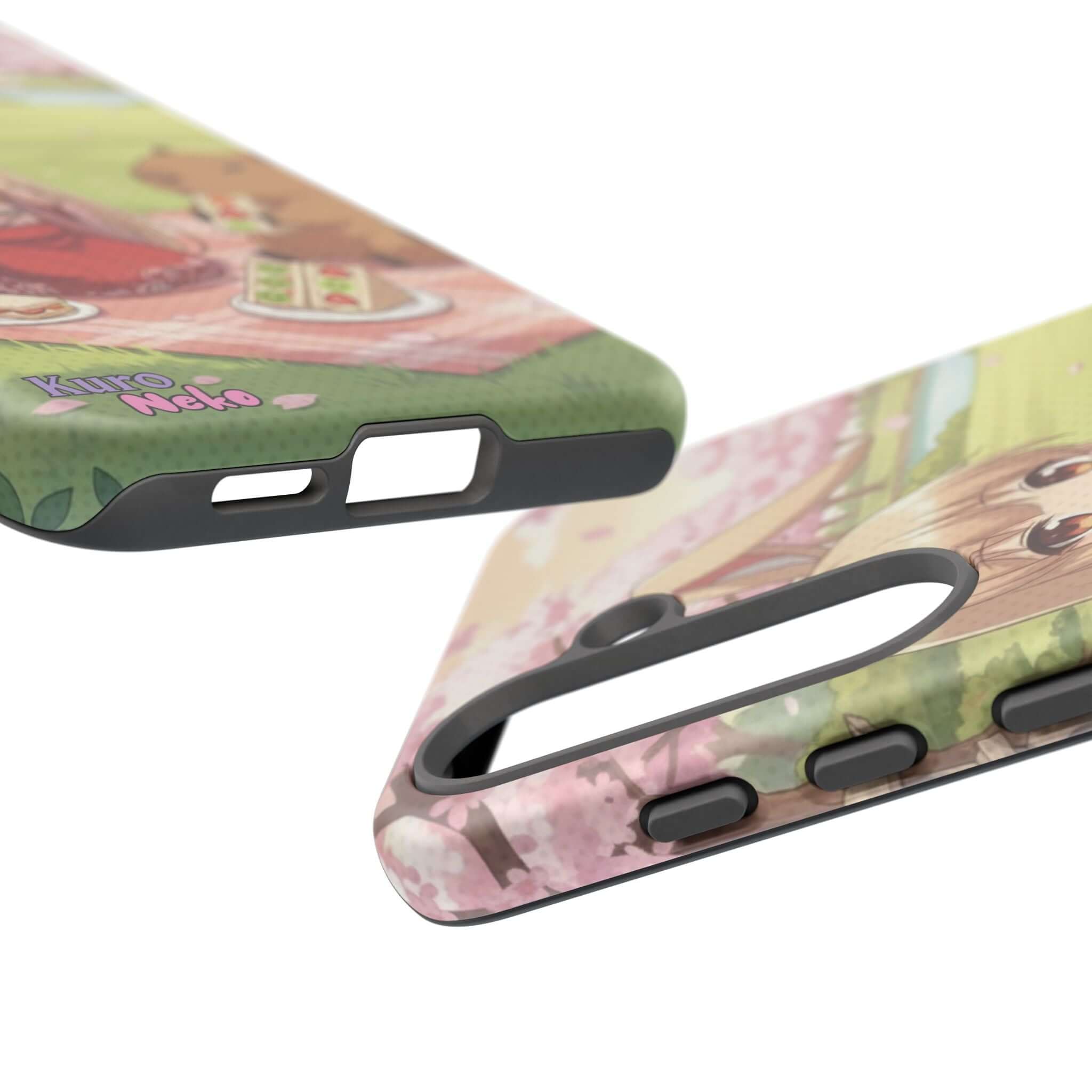 Coque de Téléphone Anime HARU Muse Chibi Pique-nique avec design de kemonomimi et détails printaniers, Kuro Neko Shop.