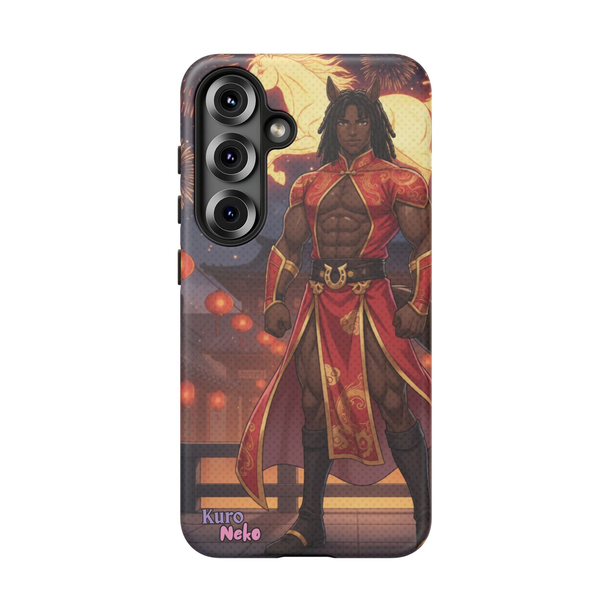 Coque anime RYO Année du Cheval vue arrière design kemonomimi husbando rouge or
