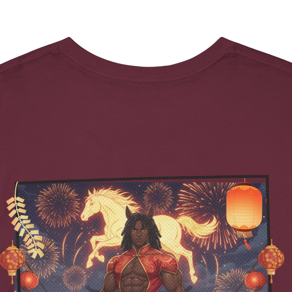 T-shirt RYO détail impression haute définition couleurs rouge or lanternes premium
