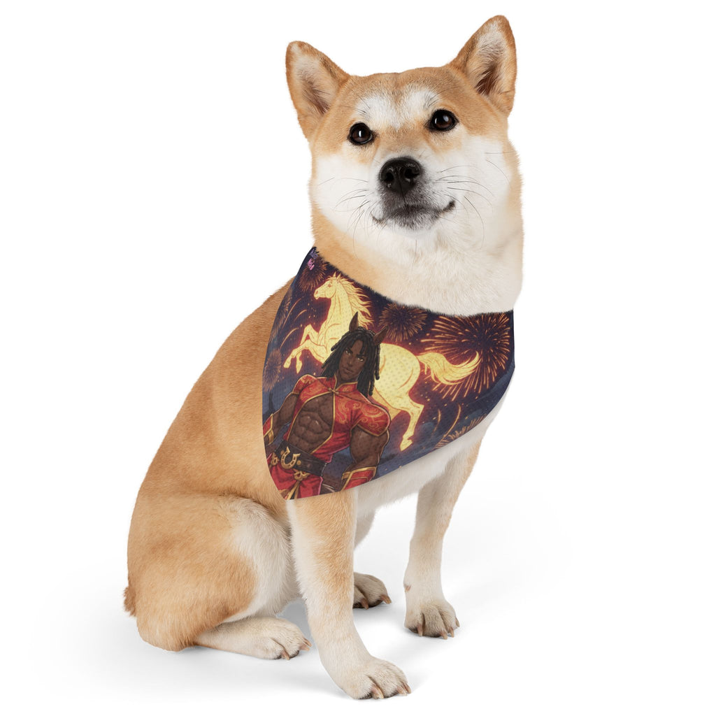 Collier Bandana Chat & Chien Anime RYO Icône Zodiaque 2026 sur un chien avec design de kemonomimi et motifs dynamiques. Kuro Neko Shop.