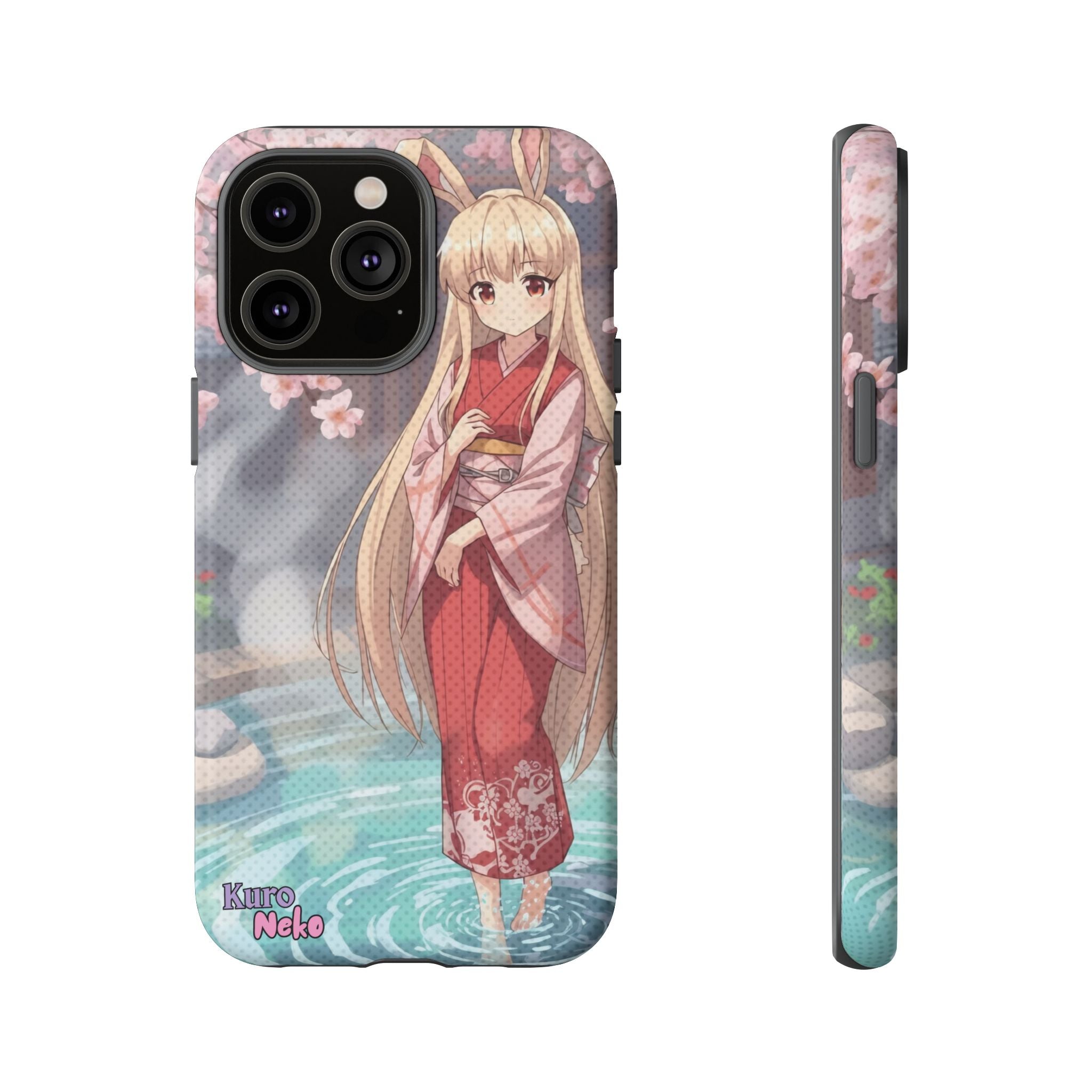 coque téléphone anime Haru Protection & Style Onsen Kawaii - coque Haru anime avec motif lapine kemonomimi sur fond onsen et sakura