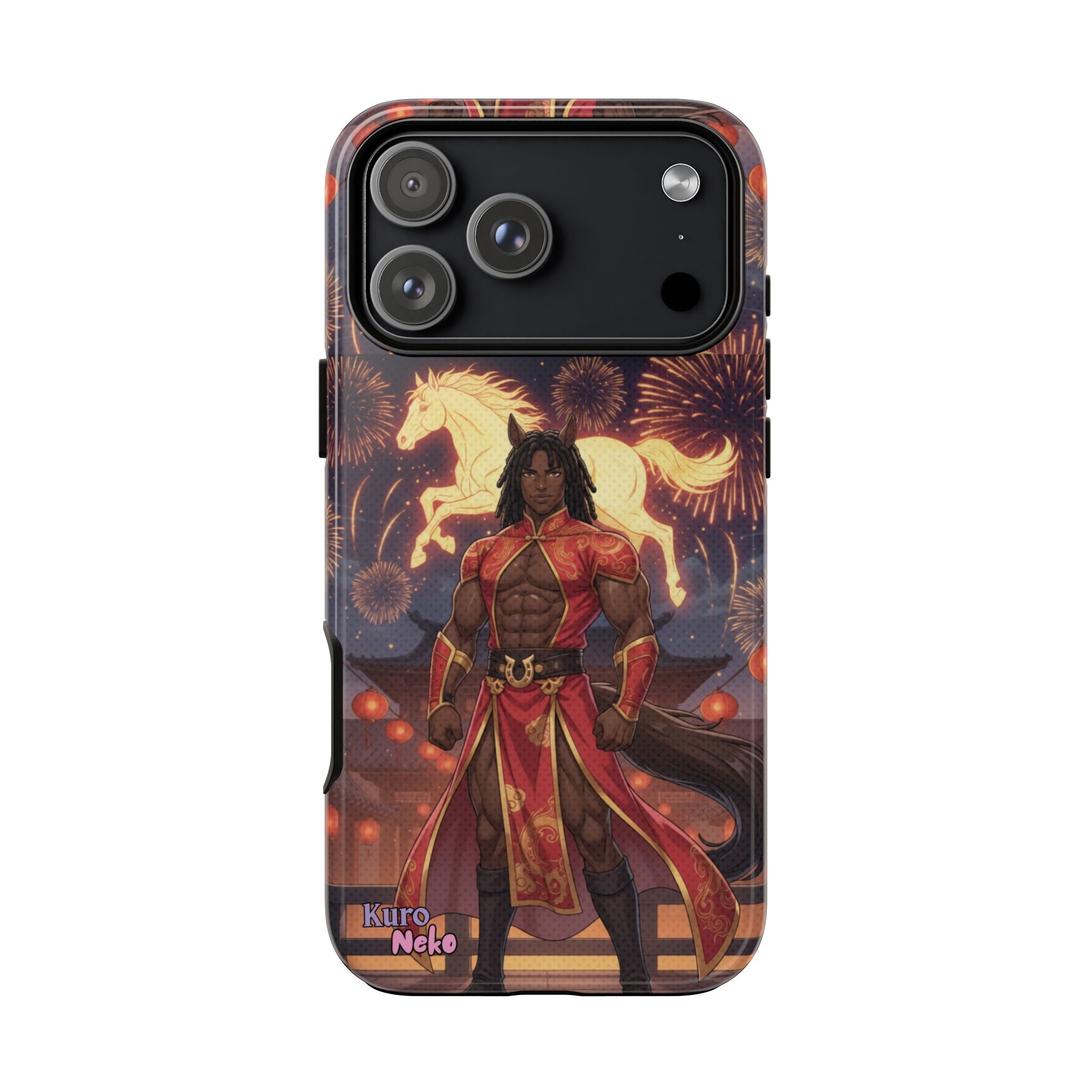Coque anime RYO Année du Cheval vue arrière design kemonomimi husbando rouge or
