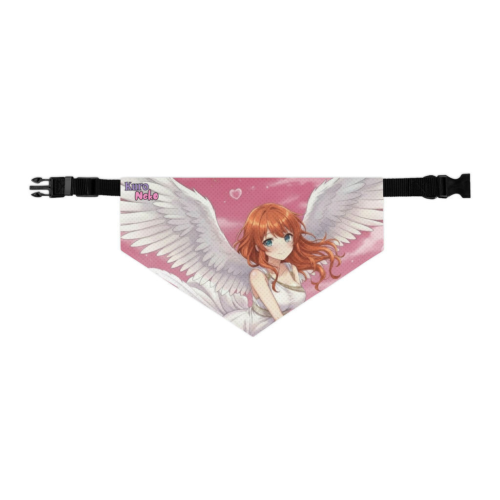 Collier bandana chat & chien Anime AIKO avec illustration d'une fille angélique aux ailes blanches sur fond rose.