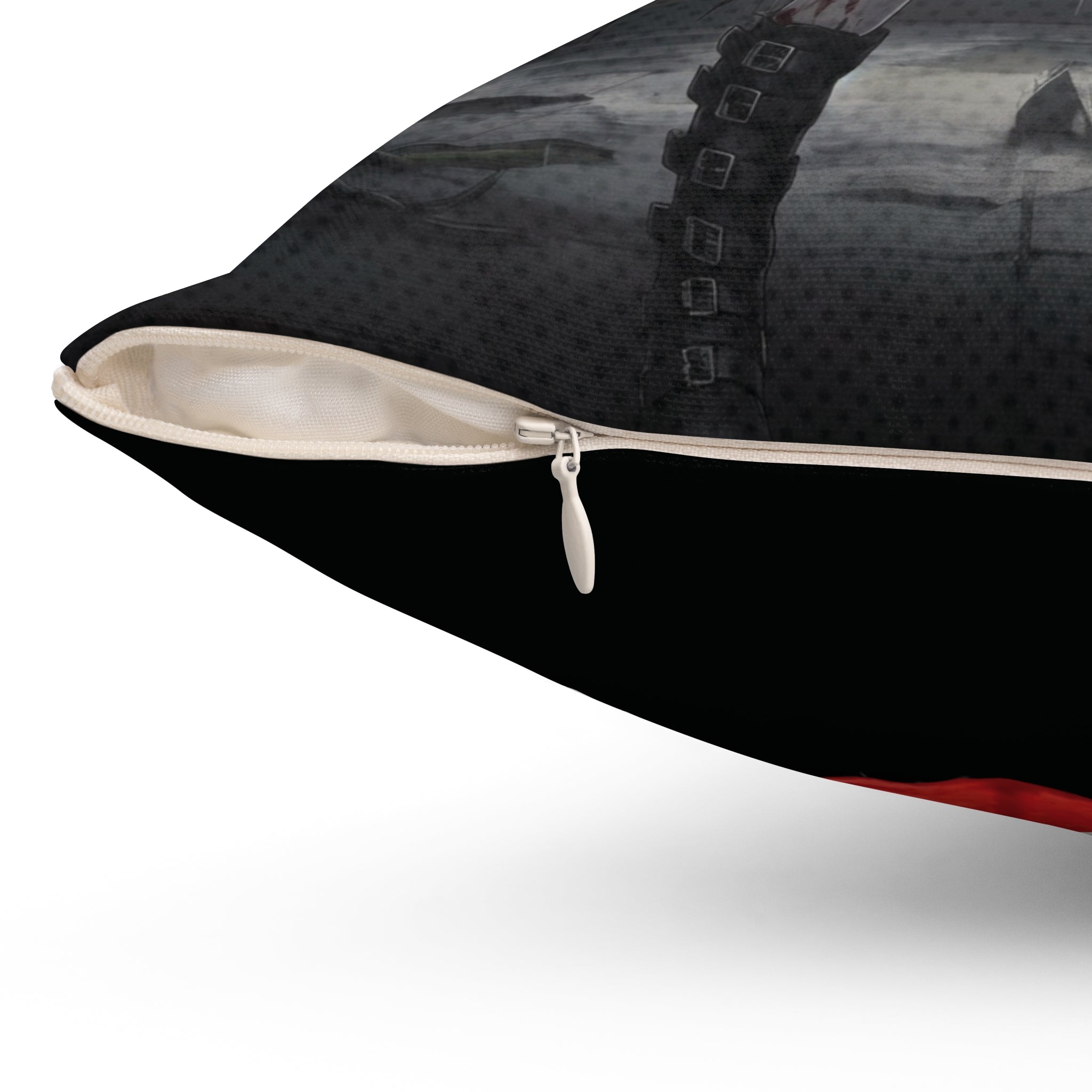 Coussin Anime YORU avec zip, design gothique et motifs de chasse aux démons.