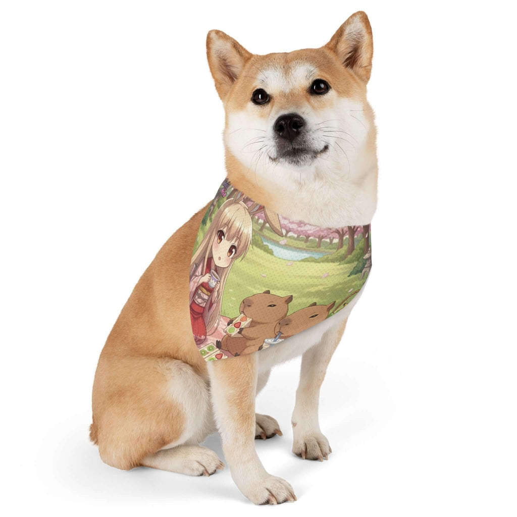 Collier bandana Chat & Chien Anime HARU porté par un chien, avec design kawaii de personnage anime.