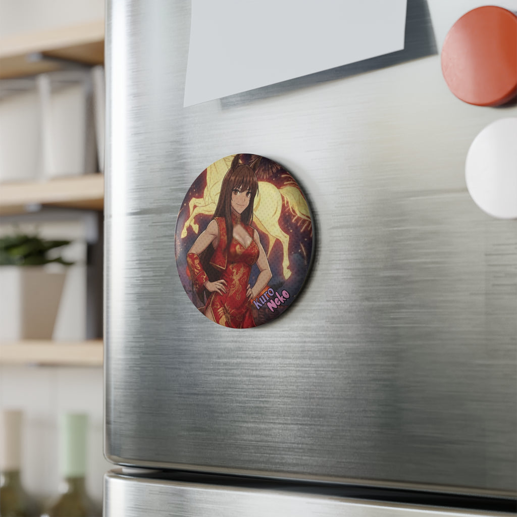 Aimant Rond Anime AKARI sur un frigo, décoration amusante qui célèbre l'Année du Cheval.