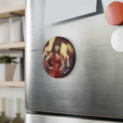 Aimant Rond Anime AKARI sur un frigo, décoration amusante qui célèbre l'Année du Cheval.