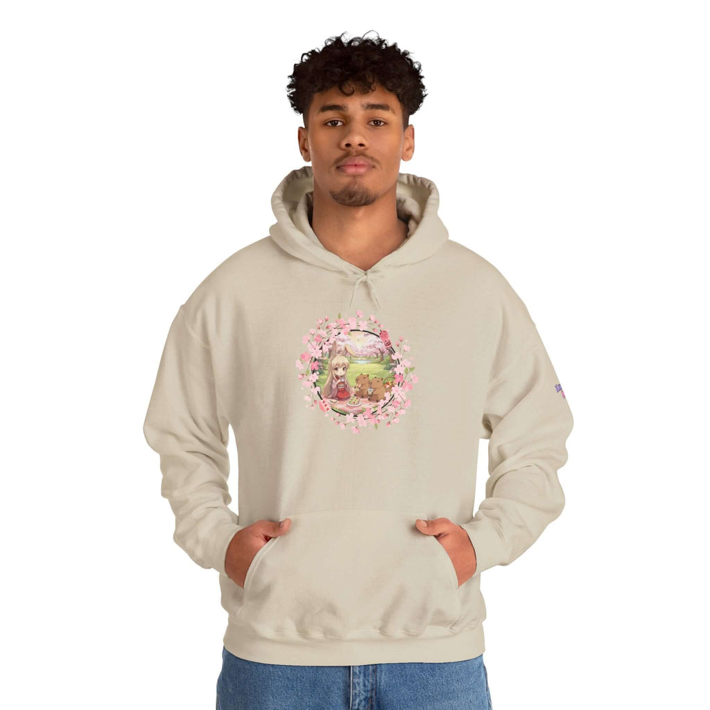 Sweat à capuche Anime HARU Muse Chibi Pique-nique Sakura avec une illustration colorée, oreille de lapin, Kuro Neko Shop.