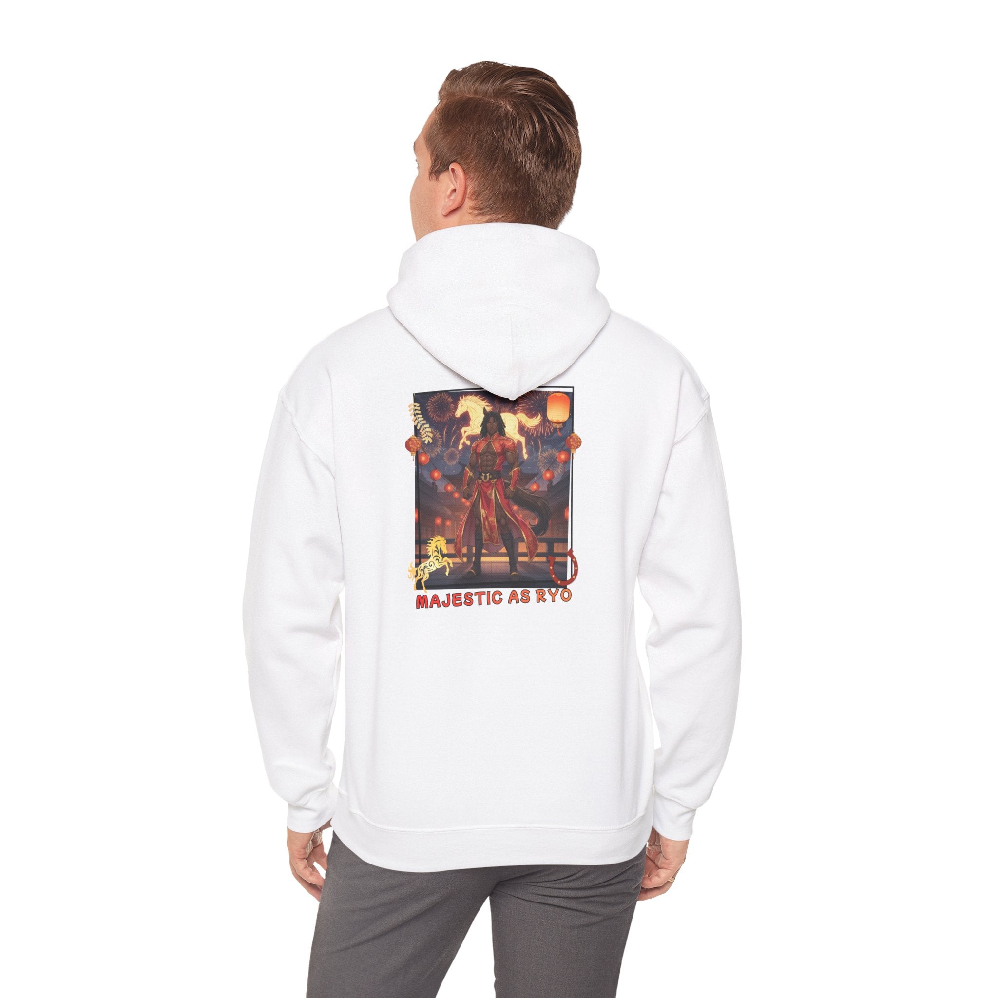 Hoodie anime RYO cheval zodiaque vue arrière Gildan Heavy Blend coton polyester
