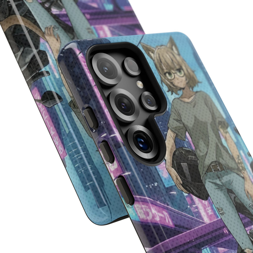 Coque téléphone Anime HANKO Style Cyberpunk & Chatte Rebelle