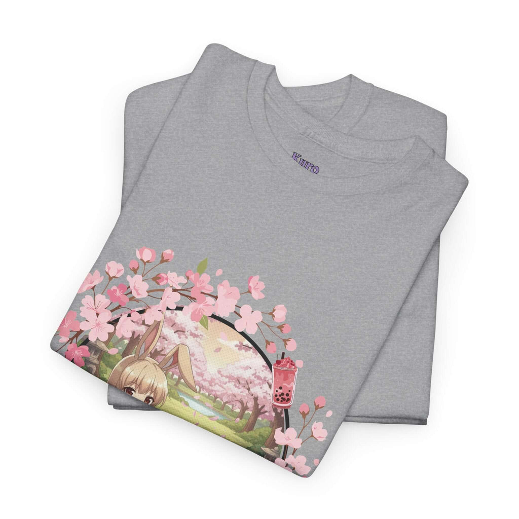 T-shirt Anime HARU Muse Chibi Pique-nique Sakura, design mettant en avant des oreilles d'animaux et un décor de sakura, Kuro Neko Shop.