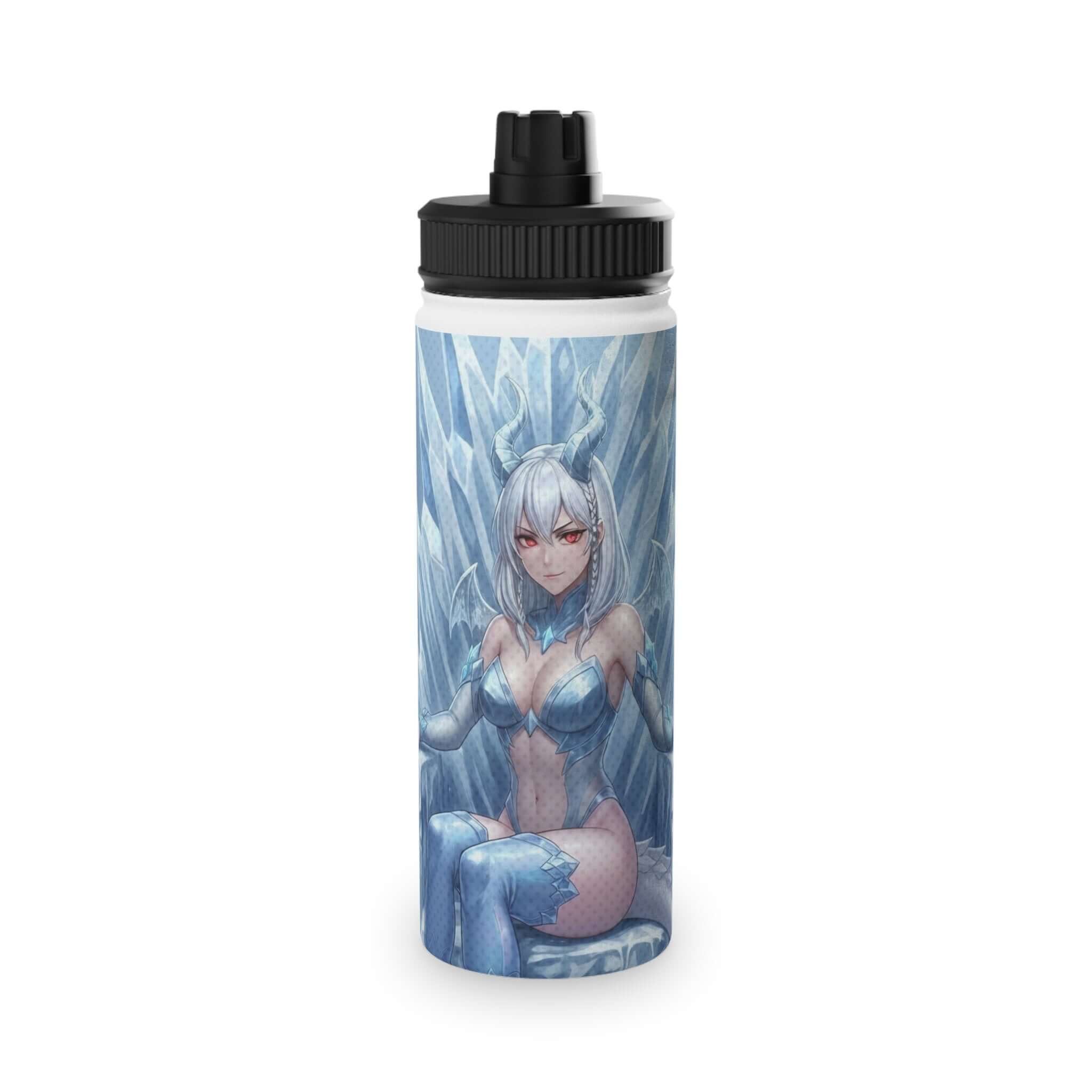 Gourde Isotherme Anime YUKI Dragonne de Glace - image de Yuki draconique gélée dans un décor hivernal, design inspiré de l'hiver, parfaite pour otaku et fans