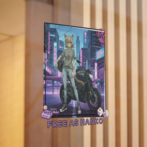 Anime Die-Cut Sticker – Free as Hanko Cyberpunk Cat Waifu Kemonomimi