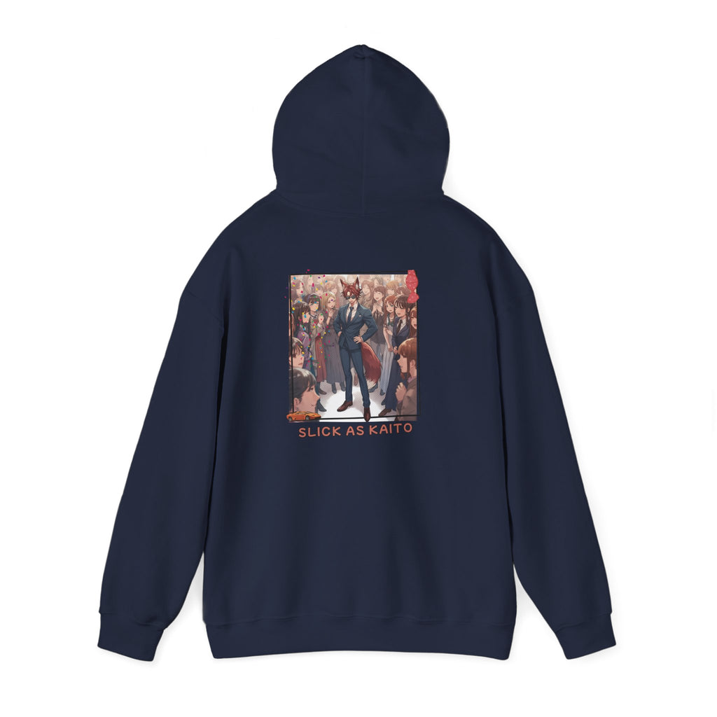 Sweat à capuche Anime KAITO avec illustration de renard et design élégant en arrière-plan.
