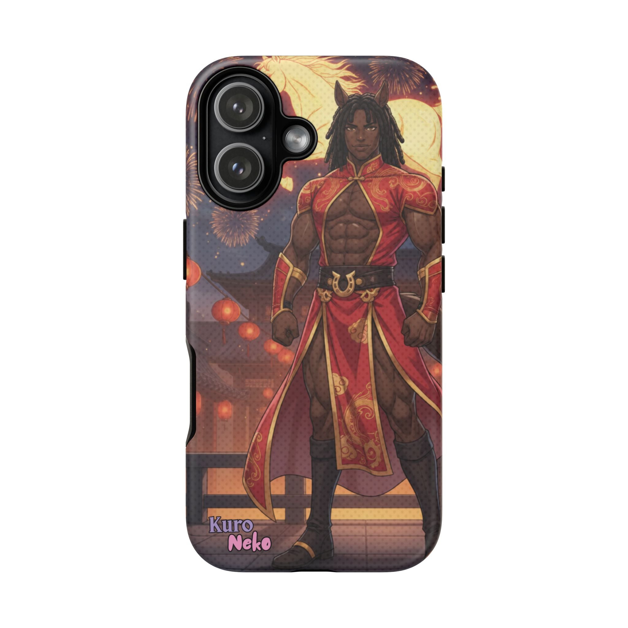 Coque anime RYO Année du Cheval vue arrière design kemonomimi husbando rouge or
