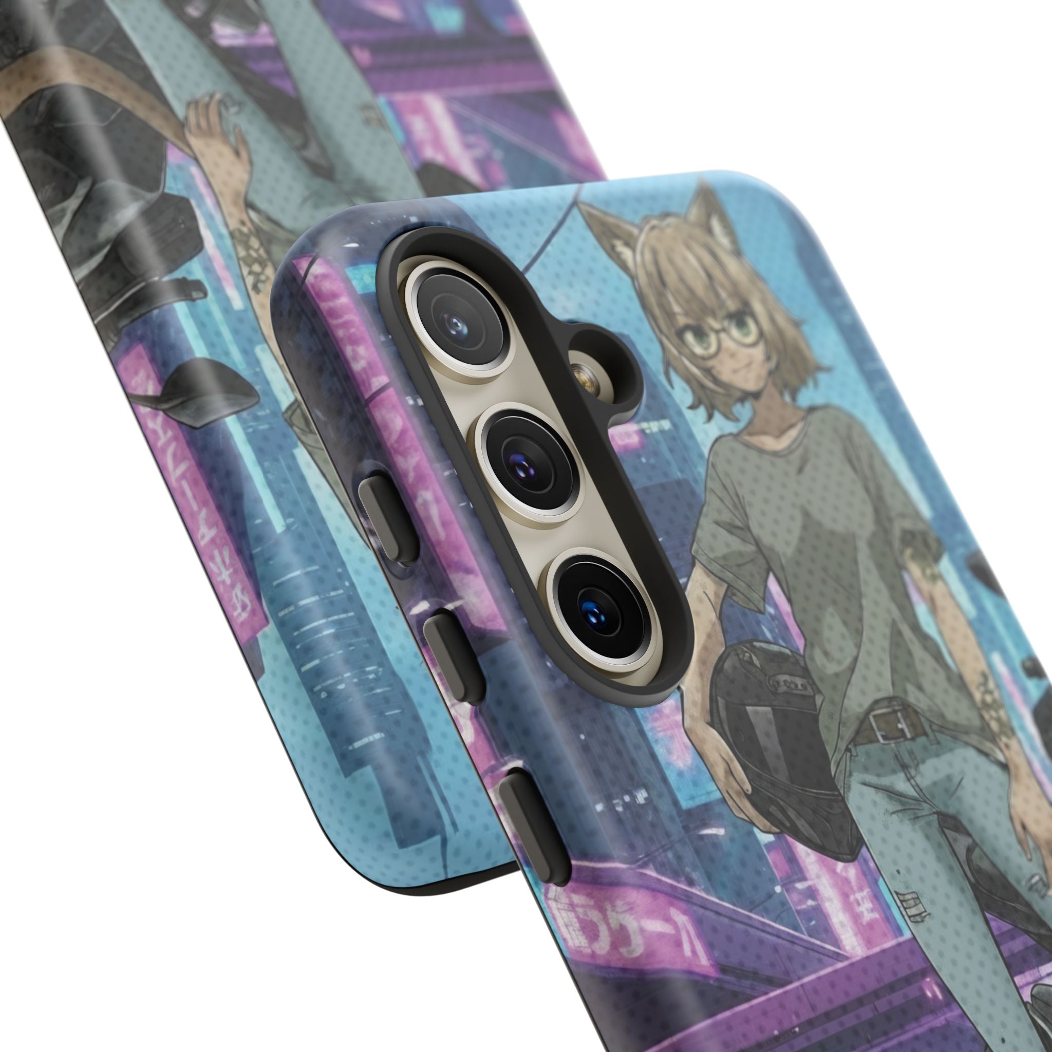 Coque téléphone Anime HANKO Style Cyberpunk & Chatte Rebelle