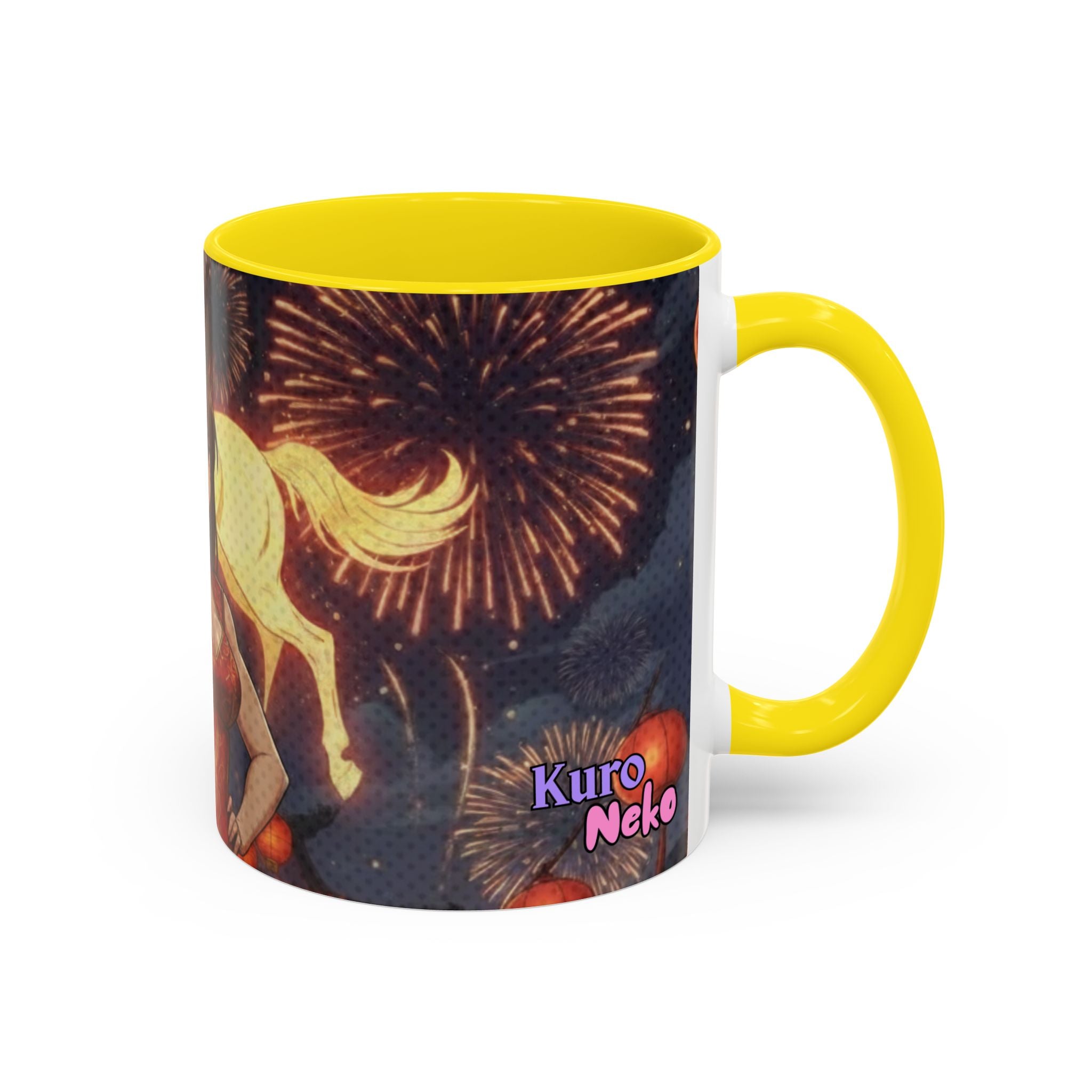 Mug Anime AKARI Cheval de Feu & Style Zodiaque avec crinière dorée, oreilles d'animaux, et feu d'artifice, Kuro Neko Shop