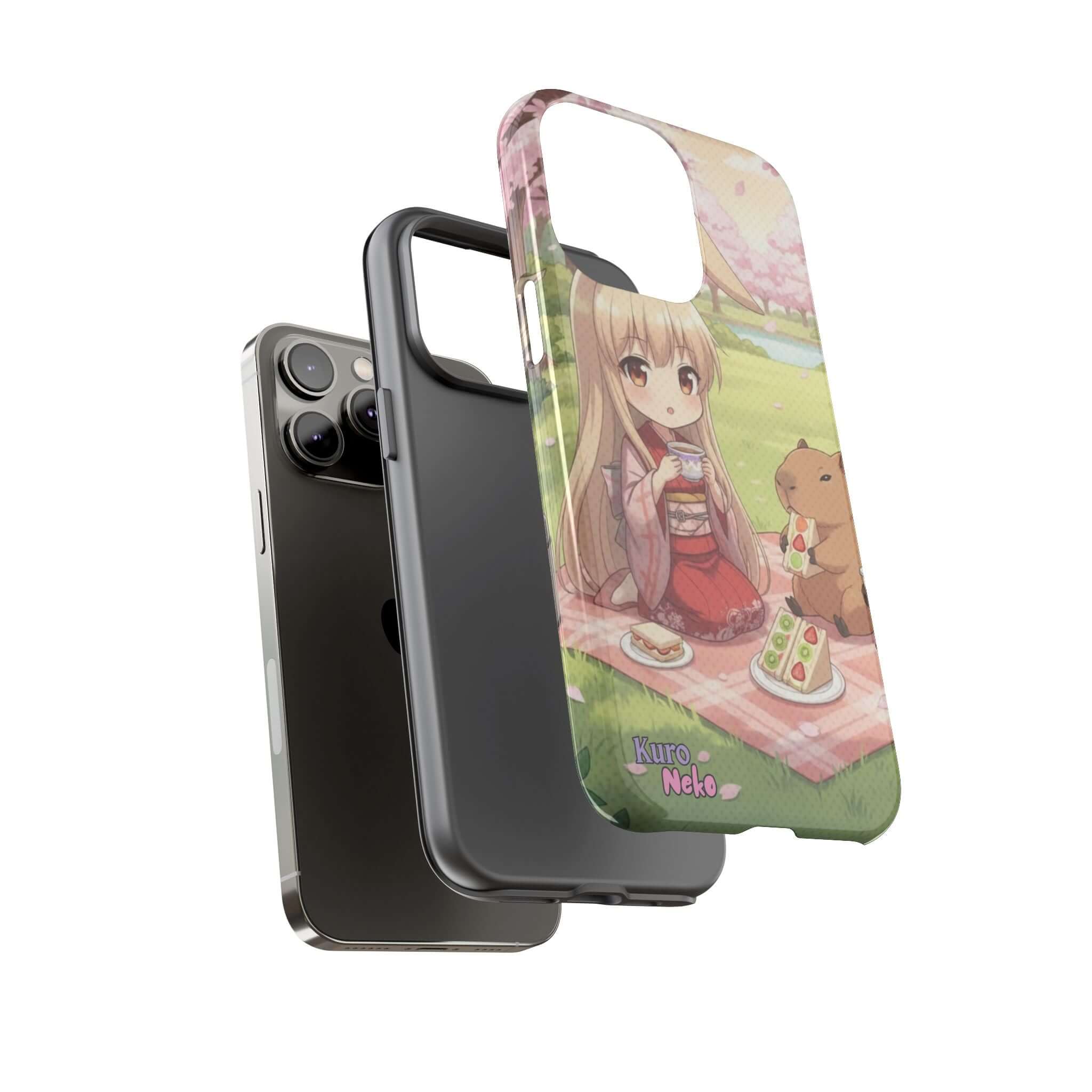Coque de Téléphone Anime HARU Muse Chibi Pique-nique avec personnage kemonomimi et oreilles d'animaux, Kuro Neko Shop.