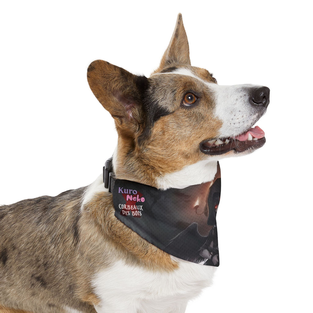 Collier bandana chat & chien Anime YORU sur un chien portant un foulard avec un design captivant.