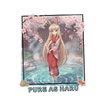 Sticker Die-Cut Anime HARU avec une muse lapine élégante sous les cerisiers en fleurs près d'une source onsen.
