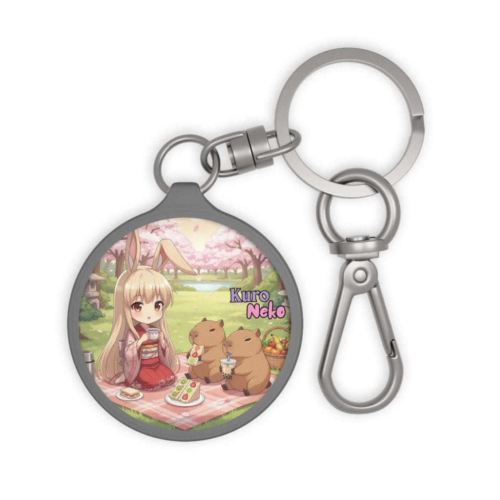 Porte-Clés Anime HARU Chibi avec un lapin kemonomimi et des animaux en pique-nique sous les cerisiers.