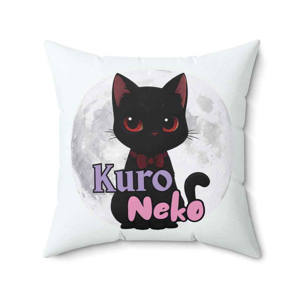 Coussin Carré Anime YUKI avec un chat noir Kuro Neko devant une pleine lune